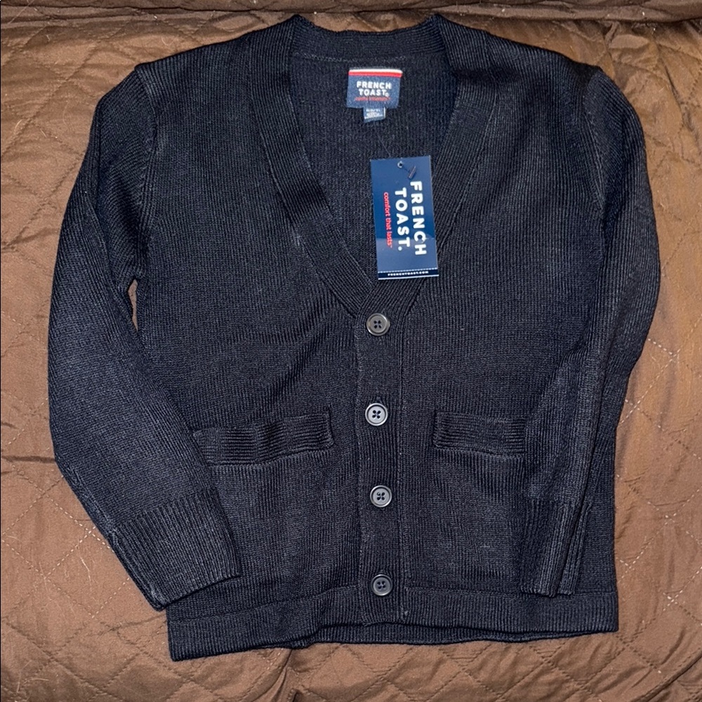 French Toast Navy Cardigan Sweater V-Neck Ribbed